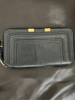 Chloe Marcie Black Leather Zip Wallet with Gold Hardware